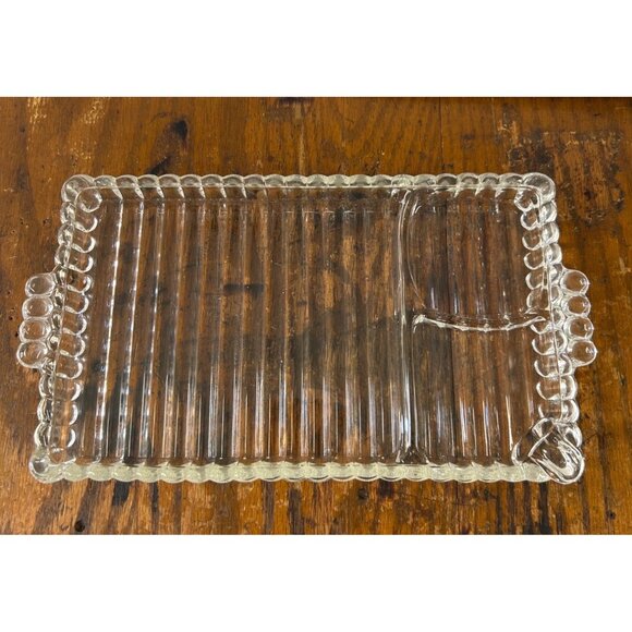 40’s Hazel Atlas mid century Snack-Sip and Smoke Set ribbed tray ball cup glass - Picture 5 of 7